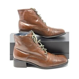 Liz Claiborne Vintage Cognac Crazy Horse Leather Lace Up Booties Women's Sz 7.5